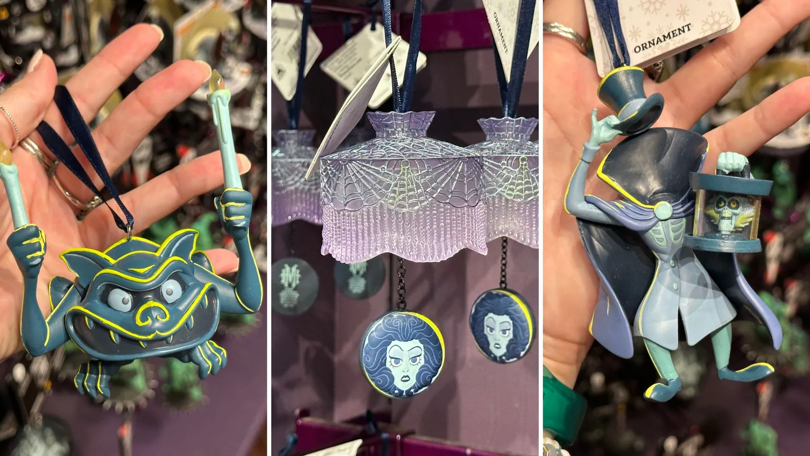 Haunted Mansion Ornaments Featuring Madame Leota, Hatbox Ghost, & Gargoyle at Walt Disney World